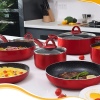 HITECLIFE Metallic Red Non Stick 10 Pc Aluminium Pan Set With Matching Handles [N9101]