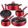 HITECLIFE Metallic Red Non Stick 10 Pc Aluminium Pan Set With Matching Handles [N9101]