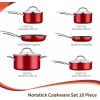 HITECLIFE Metallic Red Non Stick 10 Pc Aluminium Pan Set With Metal Handles [N9103]