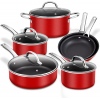 HITECLIFE Metallic Red Non Stick 10 Pc Aluminium Pan Set With Metal Handles [N9103]