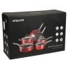 HITECLIFE Metallic Red Non Stick 10 Pc Aluminium Pan Set With Metal Handles [N9103]