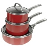 HITECLIFE Metallic Red Non Stick 10 Pc Aluminium Pan Set With Metal Handles [N9103]