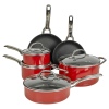 HITECLIFE Metallic Red Non Stick 10 Pc Aluminium Pan Set With Metal Handles [N9103]