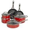 HITECLIFE Metallic Red Non Stick 10 Pc Aluminium Pan Set With Metal Handles [N9103]