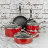 HITECLIFE Metallic Red Non Stick 10 Pc Aluminium Pan Set With Metal Handles [N9103]