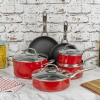 HITECLIFE Metallic Red Non Stick 10 Pc Aluminium Pan Set With Metal Handles [N9103]