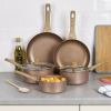 URBN-CHEF Rose Gold Pots & Pans With Wood Look Handles