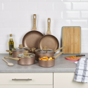 x6 URBN-CHEF Rose Gold Pots & Pans With Wood Look Handles