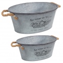 2 Pcs Galvanized Metal Buckets with Rope Handles [140092]+[140093]