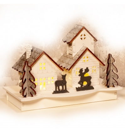 LED Light Up Wooden Xmas House [253657]