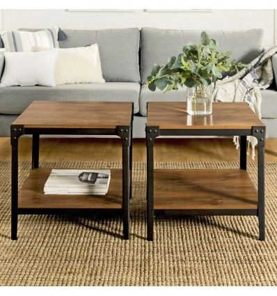 Rustic Wood End Side Table, Set of 2 - Reclaimed Wood [101938]