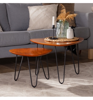 2Pcs Mid Century Modern Coffee Table Set - Walnut [777210]