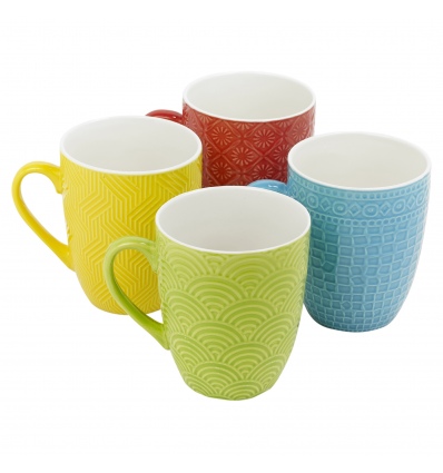 4 Colourful Patterened Porcelain Mugs - Sleeve Pack