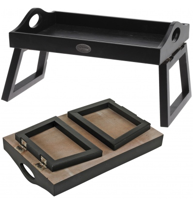 Black Wooden Serving Sofa Tray with Folding Legs [019071]