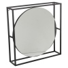 Black Square Metal Frame Round Mirror [073950]