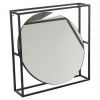 Black Square Metal Frame Round Mirror [073950]