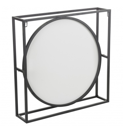 Black Square Metal Frame Round Mirror [073950]