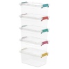 5 Pack Transparent Plastic Storage Boxes with Coloured Clip Lids