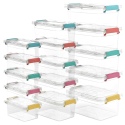 5 Pack Transparent Plastic Storage Boxes with Coloured Clip Lids