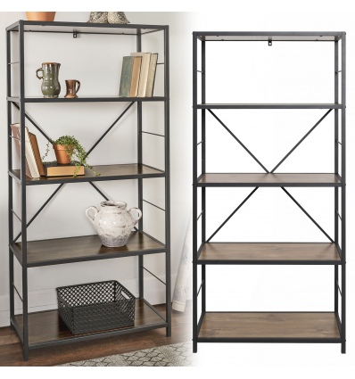 60" Rustic Industrial Style Metal & wood Bookcase