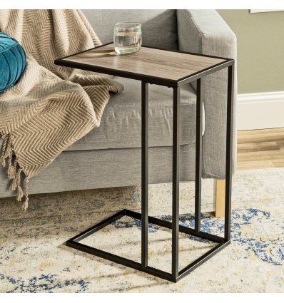 Grey Wash Industrial Style Metal & Wood End C Table [149572]