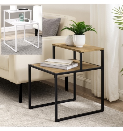 16" Metal & Wood Two Tiered Side Table