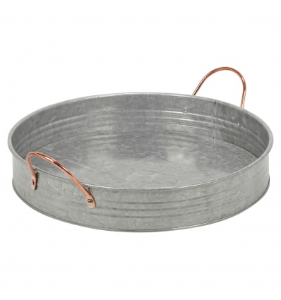 Galvanised Zinc Metal Serving Tray with Copper Handles [454797]