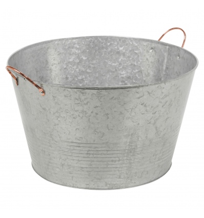 Large Galvanised Zinc Metal Champagne Beer Bucket with Copper Handles [454810]