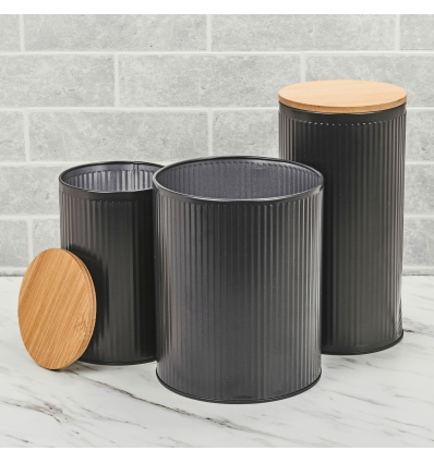 Black Storage Tins with Bamboo Lids