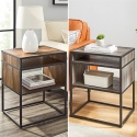 20" Metal & Wood Open Shelf Jersey Modern Side Table