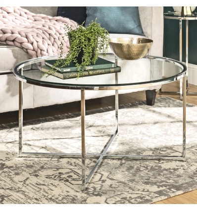36" Alissa Glass Top & Chrome X Legs Coffee Table [135063]