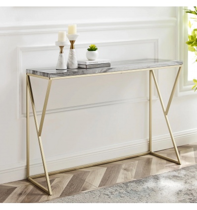 46" Faux Grey Venicut Marble & Gold Leg Entry Console Table [463528] [754785]