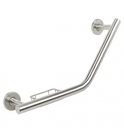 Brushed Stainless Steel Angled Grab Bar with Soap Dish