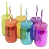 Single Colourful 370ml Glass Jar Mug with Reuseable Straw [438469]