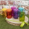 Single Colourful 370ml Glass Jar Mug with Reuseable Straw [438469]