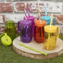 Single Colourful 370ml Glass Jar Mug with Reuseable Straw [438469]