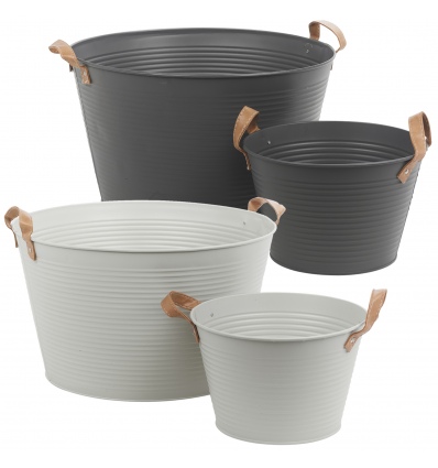 Metal Lifestyle Buckets with Faux Leather Handles