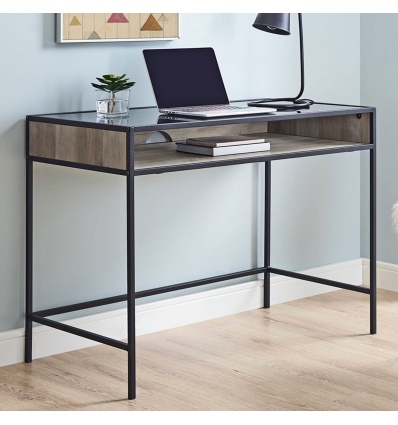 42" Industrial Style Wood & Glass Desk - Grey Wash [780562][134868]