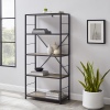 60" Rustic Metal & Wood Media Bookshelf - Grey Wash [135186]