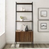 72" Industrial Style Wood & Metal Ladder Bookcase with Doors