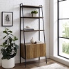 72" Industrial Style Wood & Metal Ladder Bookcase with Doors