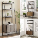 72" Industrial Style Wood & Metal Ladder Bookcase with Doors