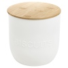 White Plastic Biscuit Jar With Bamboo Lid