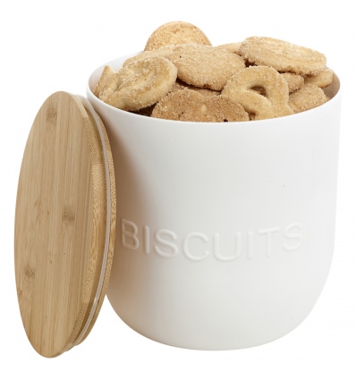 White Plastic Biscuit Jar With Bamboo Lid