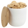 White Plastic Biscuit Jar With Bamboo Lid