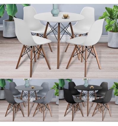 TROMSO 80cm Round Scandi Style Kitchen Table[White] + Scandi Style Kitchen Chairs[4 Pk,]