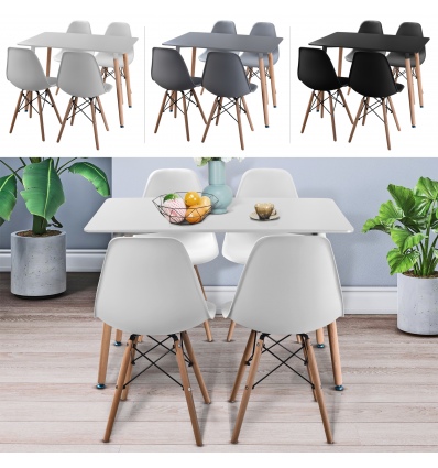 TROMSO 80cm Rectangle Scandi Style Kitchen Table[White] + Scandi Style Kitchen Chairs[4 Pk,]