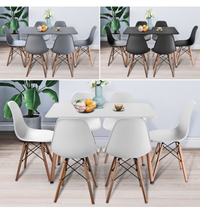 TROMSO 80cm Rectangle Scandi Style Kitchen Table [White] + Scandi Style Kitchen Chairs 6 Pk