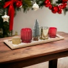 7Pcs Xmas Red & Gold Glass Tealight Holder & Wooden Tray Set[313919]