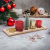 7Pcs Xmas Red & Gold Glass Tealight Holder & Wooden Tray Set[313919]